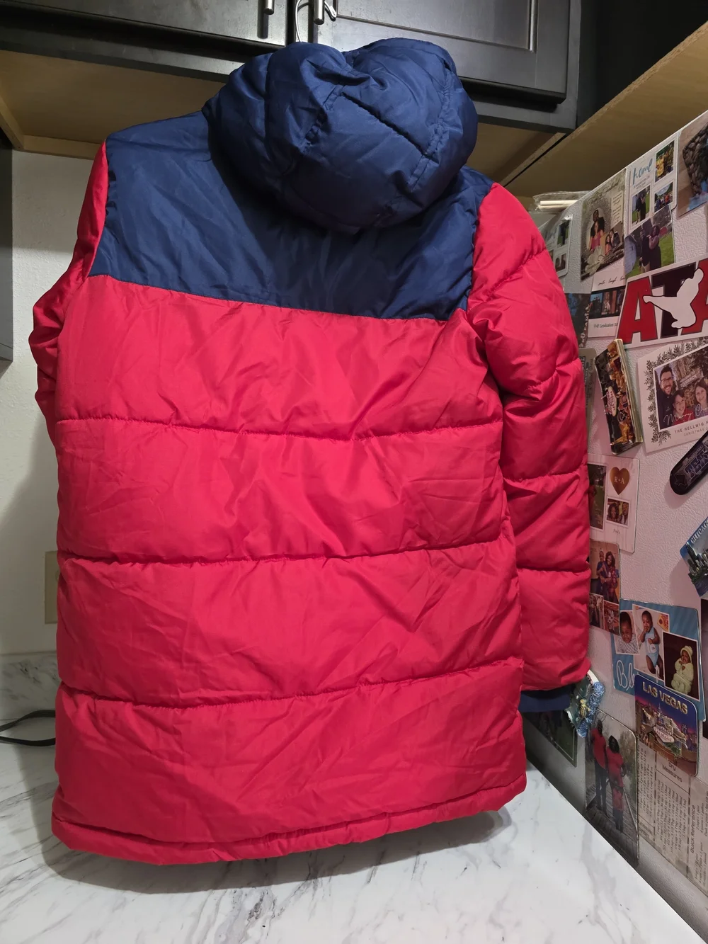 Lands' End Kids' Red & Navy Puffer Jacket with Hood Youth 14/16